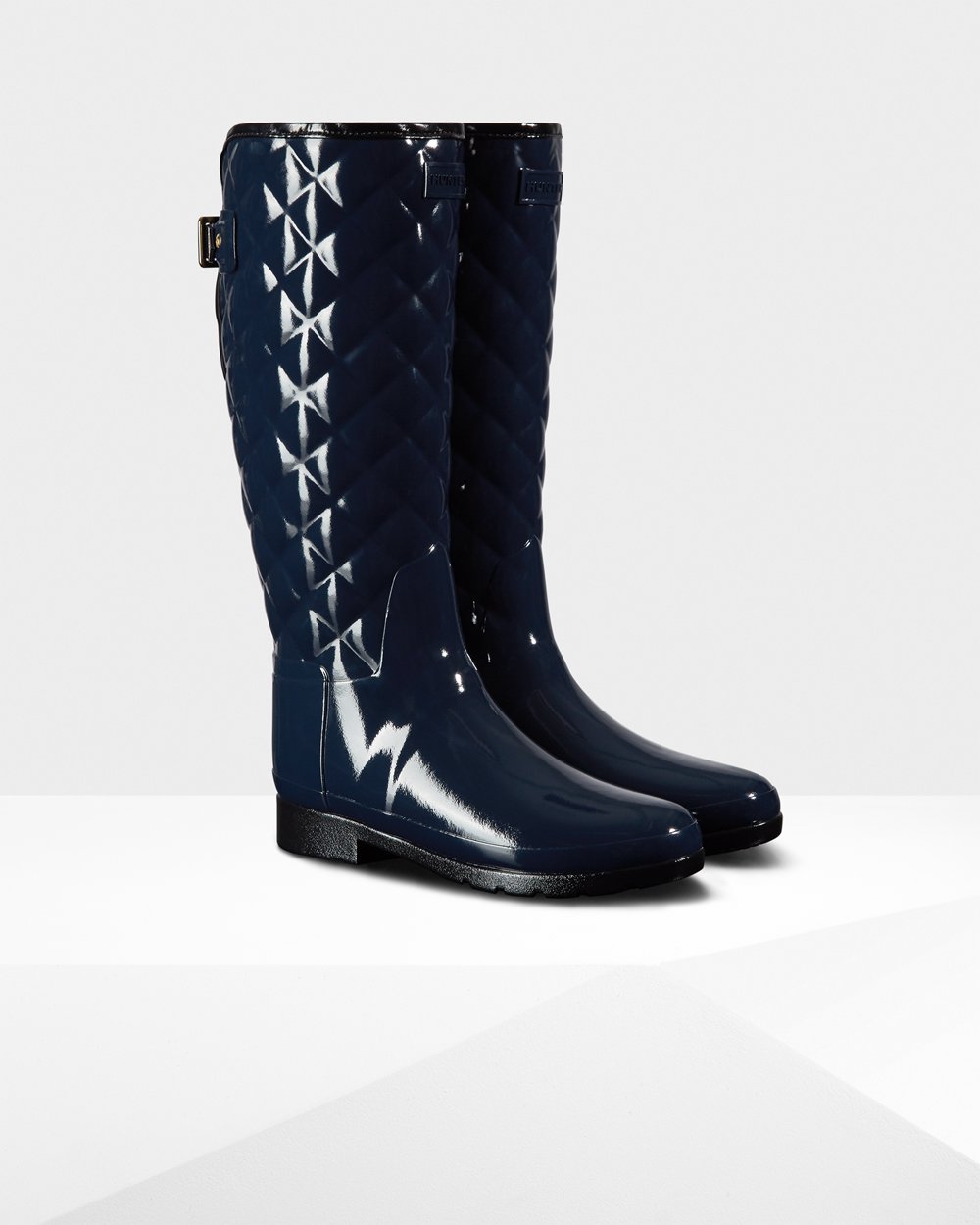 Hunter Refined Adjustable Quilted Gloss Tall Rain Boots - Sale Womens Navy - LZHWFD265